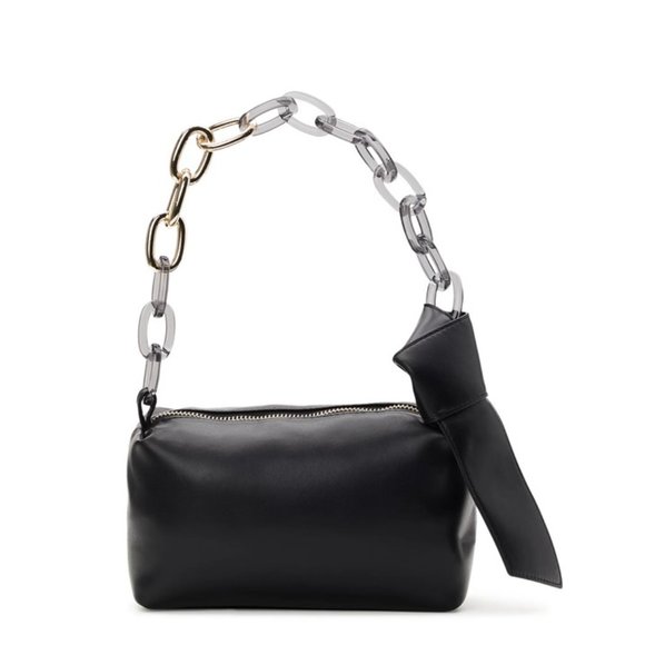 NWT Black Faux Leather Knot Mini Bag with Chain Handle - Picture 1 of 7